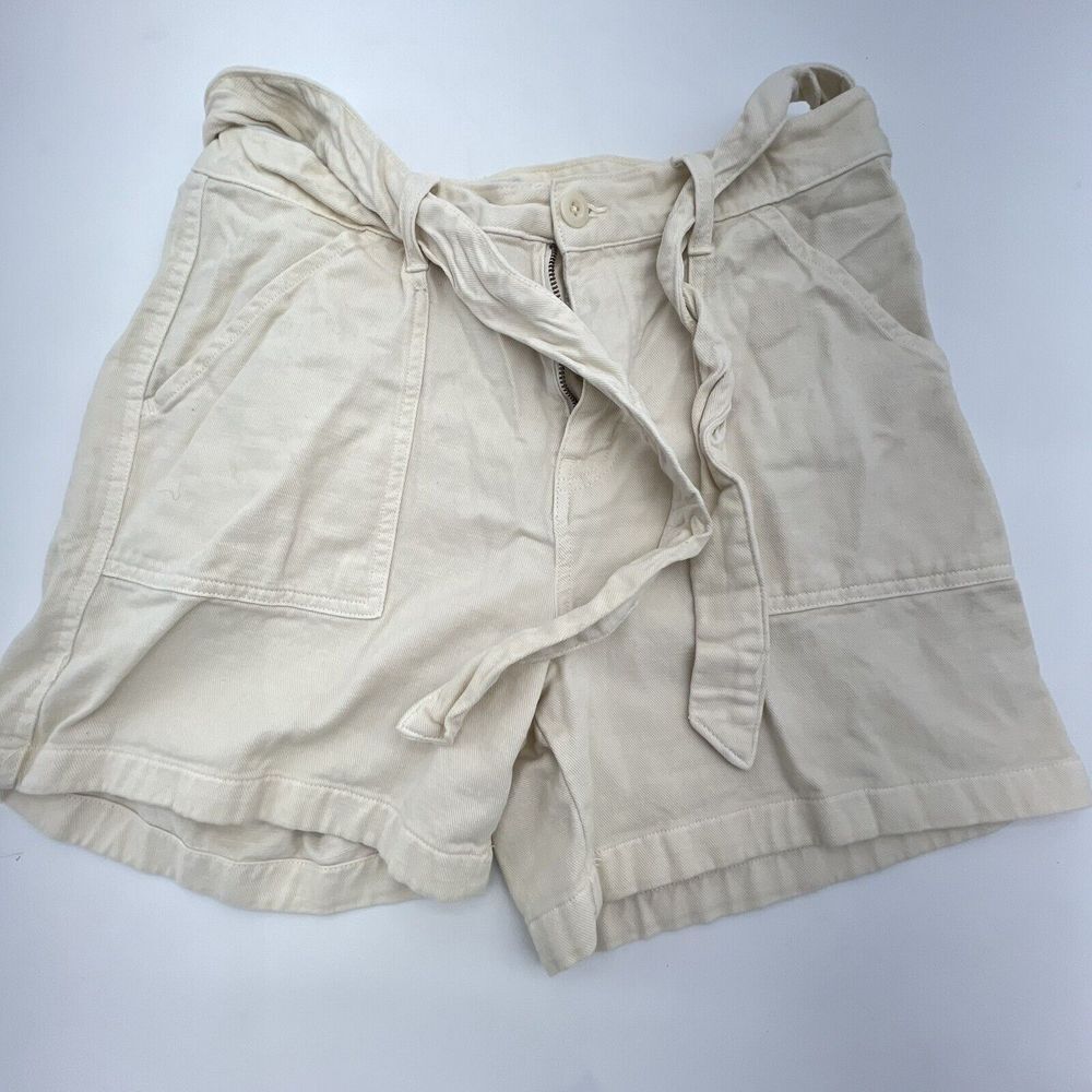 Lucky Brand Womens Size 8/29 Beige Tie Waist Flat Front Relaxed Paperbag Shorts